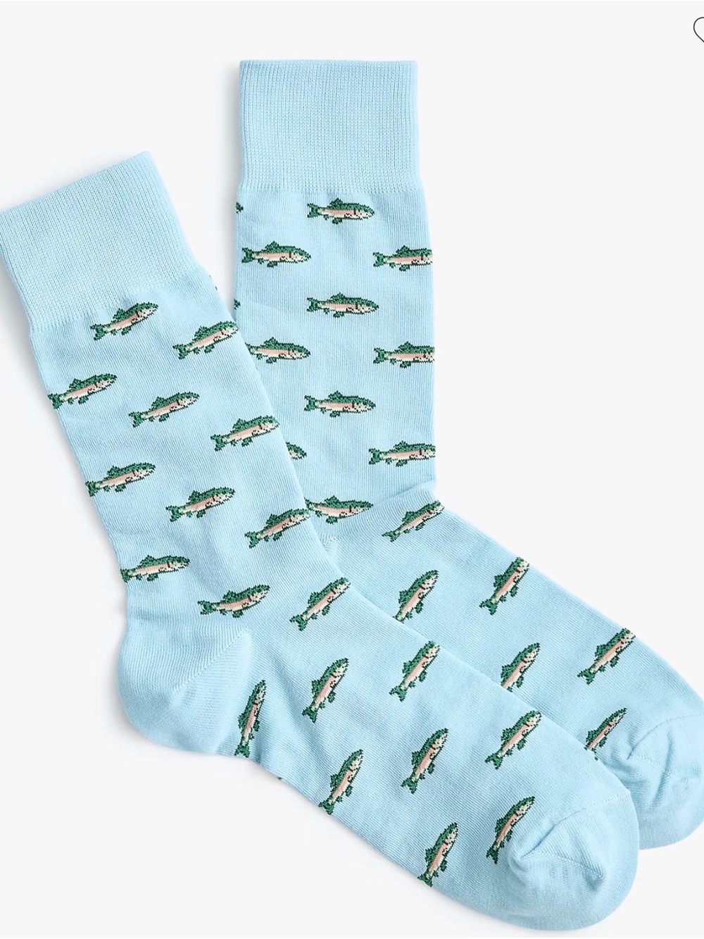 J. Crew Light Blue Crew Socks with Green Fish Motif